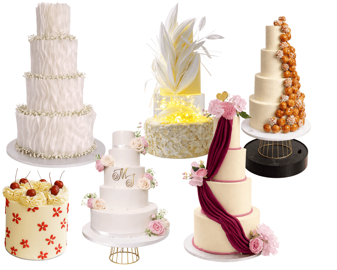 Un aperçu de nos réalisations — des gâteaux élégants, faits sur-mesure pour vos moments précieux.